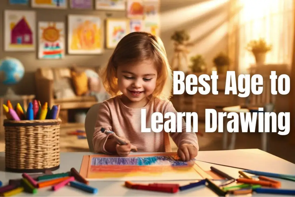 a child drawing with color pencils and crayons depicting age is no a factor for learning to draw