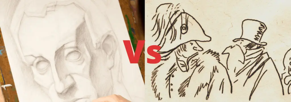 two images side by side first image of drawing and second image of sketching