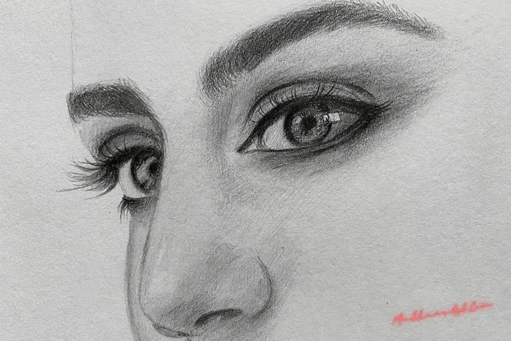 Face of a female, pencil drawing to depict what is drawing?