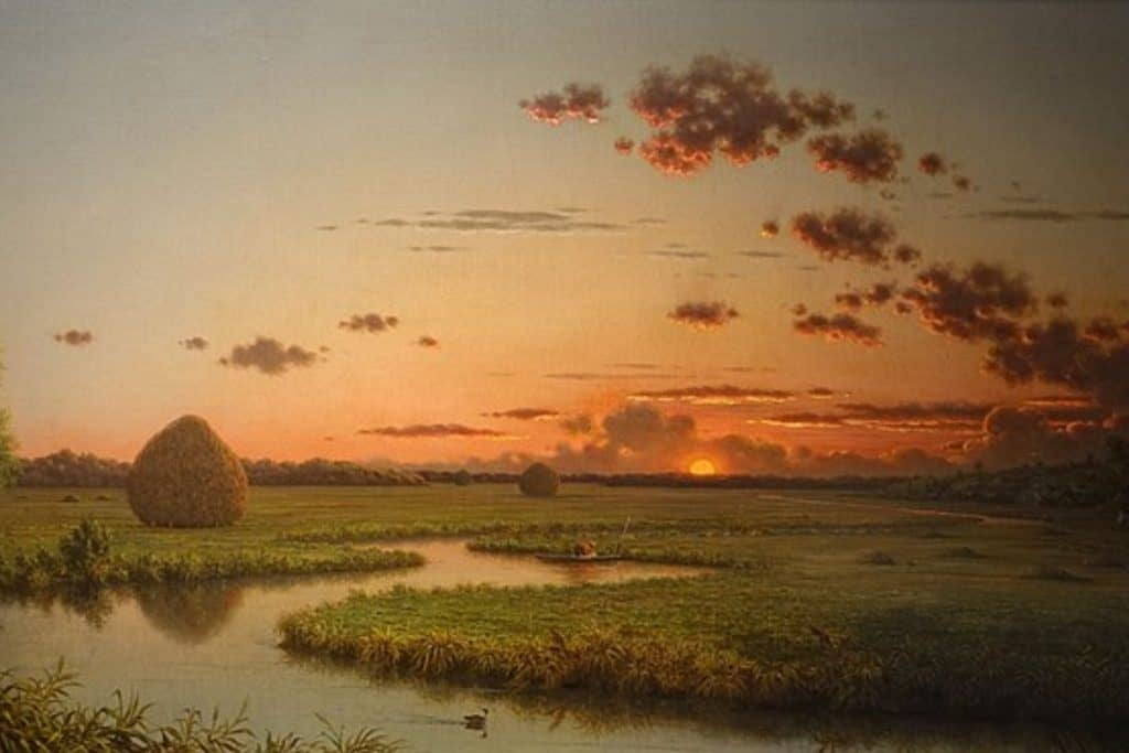 Oil painting of a Sunset on the Marshes example of Emphasis in art