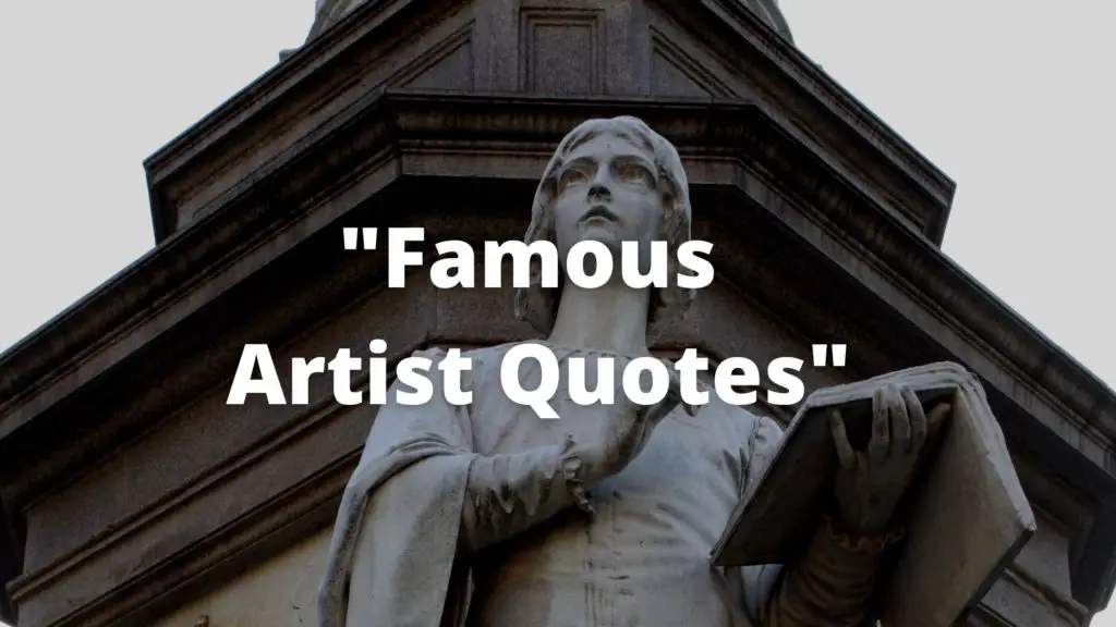 Statue of Michelangelo in the background and foreground written Famous Artist Quotes