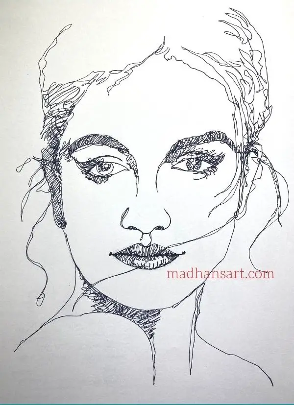 face continuous line drawing done with ink