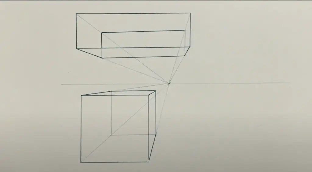 A Box and Cube with all corners converging to Vanishing point