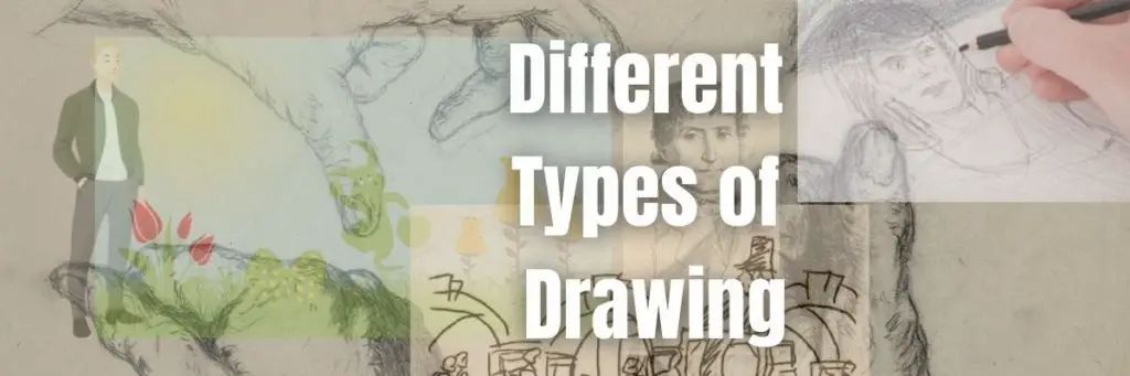 collage of different sketches and drawing with heading different types of drawing