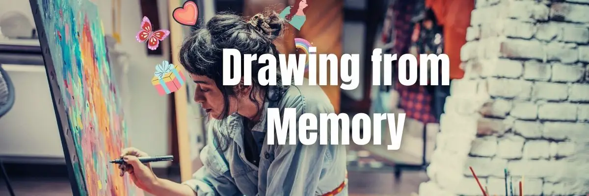 A girl drawing and painting on a canvas from her memory