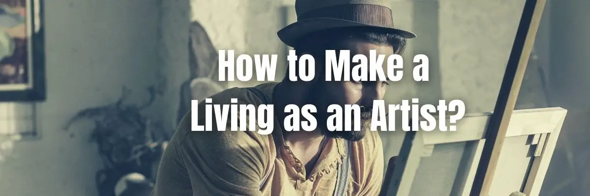 An artist with a hat painting on an easel