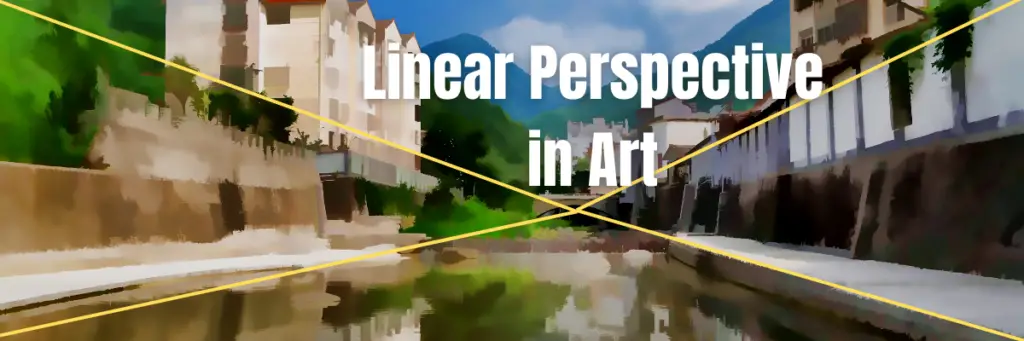 A Digital painting of a river and both side buildings and a bridge at far end depicting linear perspective in art