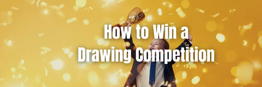 A person with coat and tie and a winners cup shouting in joy, background golden color and lights, depicting how to win a drawing competition.