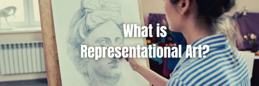 An artist drawing a portrait of a lady depicting representational art