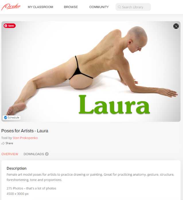 Gesture Drawing References of Posespace.com website showing a model in a gesture pose on the face of the website.