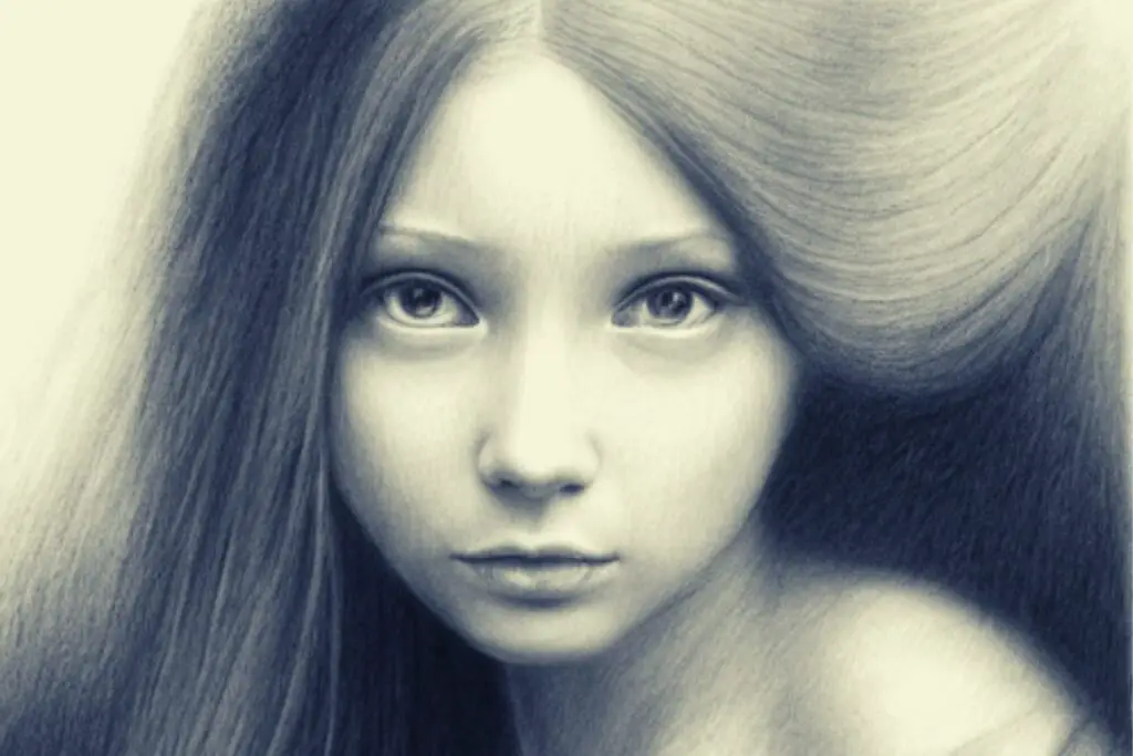 Face of a girl generated by AI in pencil drawing style