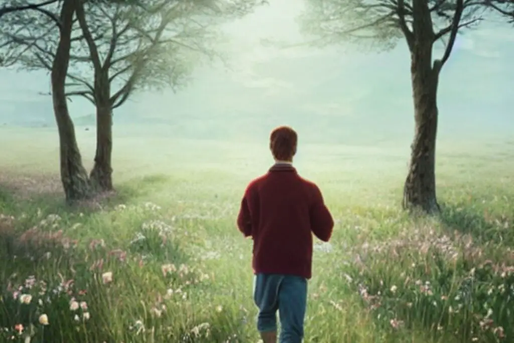 picture of man walking on a medow, AI Art