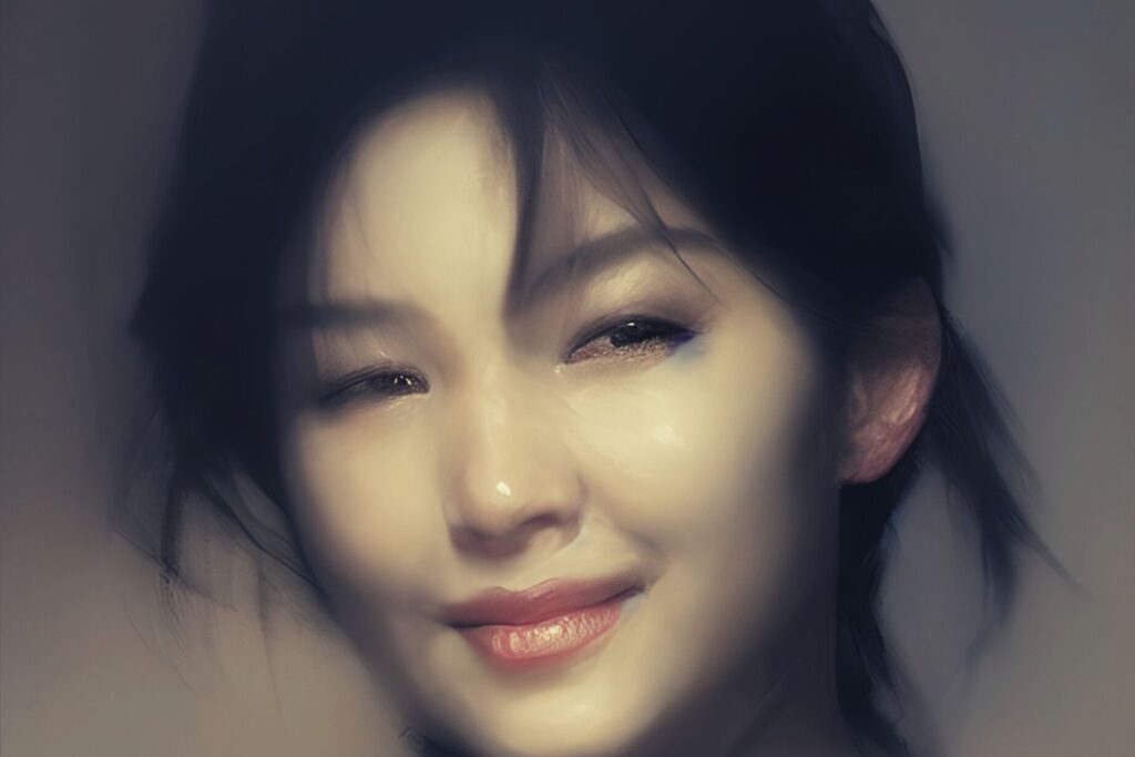 A smiling face portrait of a south east asian lady done using AI Art
