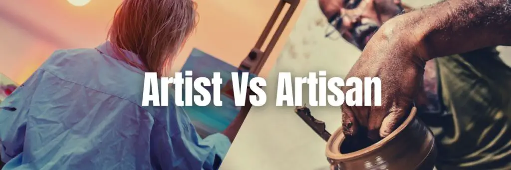 Compartive image of an artist painting on easel and a potter making a pottery.