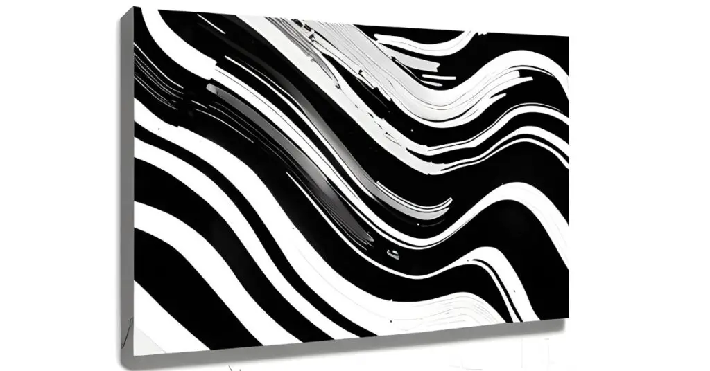 black and white painting of abstract art, depicting flowing rhythm