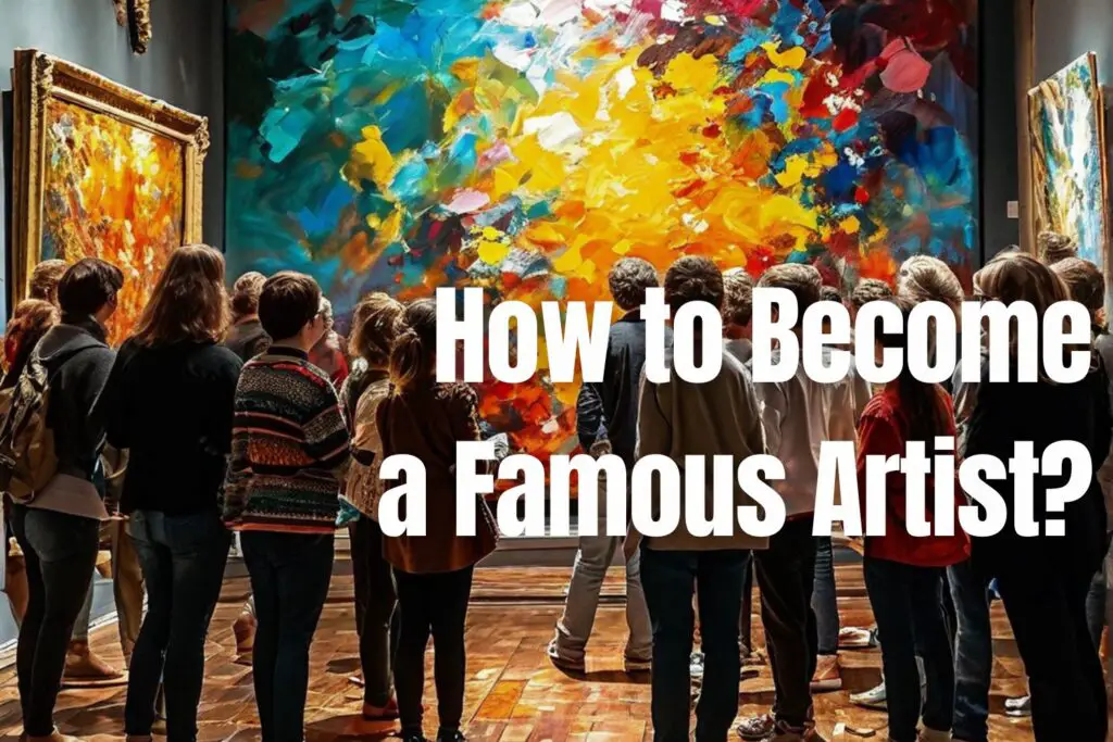 Famous artist teaching children to paint in an art gallery, embodying mentorship and community engagement as keys to becoming renowned in the art world.