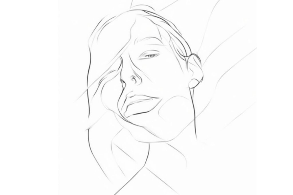 minimalistic simple line contour drawing of a female face